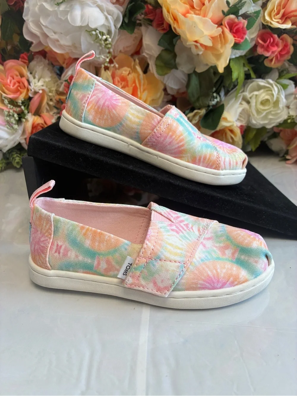 TOMS Tiny Alpargata Neon Pink Multi Tie Dye Twill Toddler Slip-On Shoes Size 9